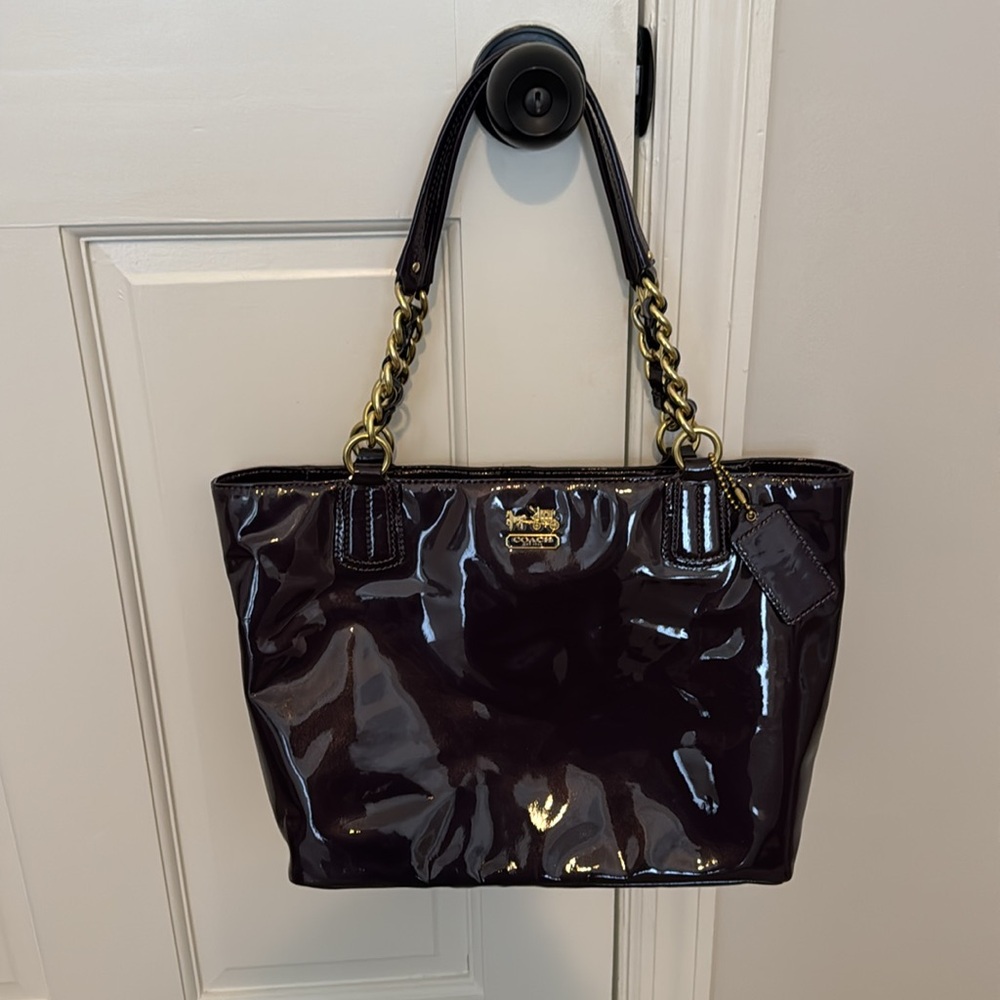 Coach Madison Aubergine Purple Patent Leather Tote Purse 20484